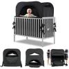 imagePoray Pop up Baby Privacy Bed Tent Sleeping Crib Tent Cover for ToddlerBlocks 80 Light with Monitor and Fan Pouch Design with Zipper DoorsBreathable Mesh WindowsBlack