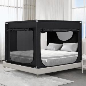 imageBed Canopy Portable Blackout Bed Tent Privacy Tent for Adult Indoor Sleeping with 3 Doors Storage BagBlack