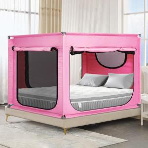 imageBed Canopy Portable Blackout Bed Tent Privacy Tent for Adult Indoor Sleeping with 3 Doors Storage BagPink