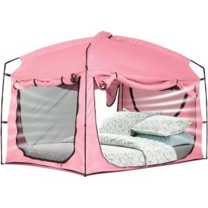 imageBed TentPortable Privacy Sleeping Bed CanopyBlackout 90 Drapes for Kids and AdultIndoor Space Tent with Breathable Large Mesh WindowsPink