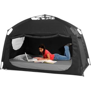 imageIndoor Instant Privacy Bed Tent for SleepingQuick Setup Bed CanopiesPortable Bed Drapes with Large Space and 3 Doors Starry TwinBlack