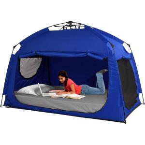 imageIndoor Instant Privacy Bed Tent for SleepingQuick Setup Bed CanopiesPortable Bed Drapes with Large Space and 3 Doors Starry TwinBlue