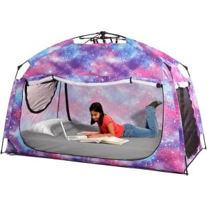 imageIndoor Instant Privacy Bed Tent for SleepingQuick Setup Bed CanopiesPortable Bed Drapes with Large Space and 3 Doors Starry TwinGalaxy