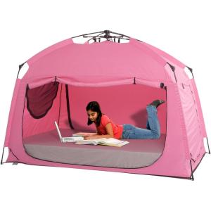 imageIndoor Instant Privacy Bed Tent for SleepingQuick Setup Bed CanopiesPortable Bed Drapes with Large Space and 3 Doors Starry TwinPink