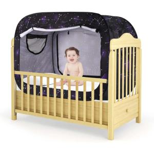 imagePoray Pop Up Baby Bed Tent Privacy Tent for Toddler Sleeping with 2 Zipper DoorsBreathable Mesh Windows and Portable Carry BagStarry Constellation