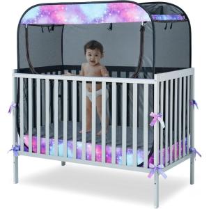imagePorayhut Portable Baby Crib Net Safety Mesh TentPop up Infant Mosquito Net See Through Canopy Netting Cover for BabyampampToddler to Keep Baby from Climbing OutUnicorn Galaxy