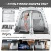 imageCamping Shower Tent Deluxe Changing Room Easy Set Up Privacy ShelterLarge Toilet Tent with Floor Drain Design for Beach CampingHiking with Stakes and Ropes for Stability2 Room GreyBlack