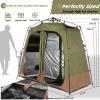 imageCamping Shower Tent Deluxe Changing Room Easy Set Up Privacy ShelterLarge Toilet Tent with Floor Drain Design for Beach CampingHiking with Stakes and Ropes for Stability2 Room GreenBrown