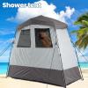 imageCamping Shower Tent Deluxe Changing Room Easy Set Up Privacy ShelterLarge Toilet Tent with Floor Drain Design for Beach CampingHiking with Stakes and Ropes for Stability2 Room GreyBrown