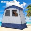 imageCamping Shower Tent Deluxe Changing Room Easy Set Up Privacy ShelterLarge Toilet Tent with Floor Drain Design for Beach CampingHiking with Stakes and Ropes for Stability2 Room GreyNavy Blue