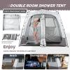 imageCamping Shower Tent Deluxe Changing Room Easy Set Up Privacy ShelterLarge Toilet Tent with Floor Drain Design for Beach CampingHiking with Stakes and Ropes for Stability2 Room GreyBrown