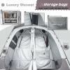 imageCamping Shower Tent Deluxe Changing Room Easy Set Up Privacy ShelterLarge Toilet Tent with Floor Drain Design for Beach CampingHiking with Stakes and Ropes for Stability2 Room GreyBrown