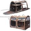imageMispace Portable Twin Compartment Show House Cat Cage CondoComfy Puppy Home Dog Travel Crate with Carry Bag2 HammocksMats ampamp Collapsible Litter BoxBrown
