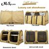 imageMispace Portable Twin Compartment Show House Cat Cage CondoComfy Puppy Home Dog Travel Crate with Carry Bag2 HammocksMats ampamp Collapsible Litter BoxLight Brown
