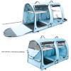 imageMispace Portable Twin Compartment Show House Cat Cage CondoComfy Puppy Home Dog Travel Crate with Carry Bag2 HammocksMats ampamp Collapsible Litter BoxBlue