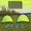 imagePoray Soccer Goal for Kid Easyup Set of Two Portable Soccer Net 210D Oxford with 8 Field Marker Cones Extra Stakes Fun for Backyard and Soccer TrainingBlue