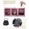 imagePortable Three Compartment Show House Cat Cage Condo  Easy to Fold ampamp Carry Kennel  Comfy Puppy Home ampamp Dog Travel Crate with Portable Carry Bag2 Hammocks3 Mats and Collapsible Litter BoxsPINK