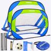 imagePorayhut Pop up Soccer Goal and Ball Sets Portable Soccer Net for TrainingSet of 2 Easy Assembly with Compact Carrying BagGift for Kids with Pump and 8 Stakes4FT Blue Green Goal Set