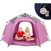 imagePortable Hexagon Kids Play Tent with LED Strip Lights Indoor Children Play House Easy Setup Space Large Dream Tent for Night 45 Person ampamp Birthday GiftsPink