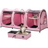 imagePortable Three Compartment Show House Cat Cage Condo  Easy to Fold ampamp Carry Kennel  Comfy Puppy Home ampamp Dog Travel Crate with Portable Carry Bag2 Hammocks3 Mats and Collapsible Litter BoxsPINK