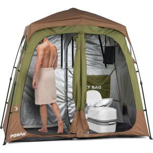 imageCamping Shower Tent Deluxe Changing Room Easy Set Up Privacy ShelterLarge Toilet Tent with Floor Drain Design for Beach CampingHiking with Stakes and Ropes for Stability2 Room GreenBrown