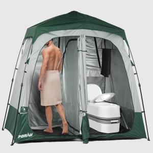 imageCamping Shower Tent Deluxe Changing Room Easy Set Up Privacy ShelterLarge Toilet Tent with Floor Drain Design for Beach CampingHiking with Stakes and Ropes for Stability2 Room GreyHunter Green