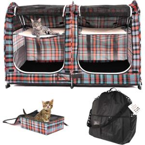 imageMispace Portable Twin Compartment Show House Cat Cage CondoComfy Puppy Home Dog Travel Crate with Carry Bag2 HammocksMats ampamp Collapsible Litter BoxBlack  Orange
