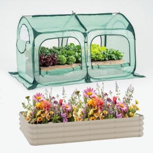 imagePop up Greenhouse Tent Cover Tunnel Plant HouseLarge Gardening Flower Sunshine Room with Mesh WindowsBackyard PE Cover for Cold Frost Protector with Stakes and Rope Guys Large SizeLarge Size Cover  8X4 FT Raised Bed