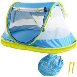 imagePoray Portable Baby Beach Tent with UPF 50 Sun ShelterMosquito Net and Sunshade Ideal Pop Up Kids Travel Tent with Carry Bag ampamp 2 StakesOutdoor Indoor Play and Sun ProtectionLarge Deluxe Blue  Mat
