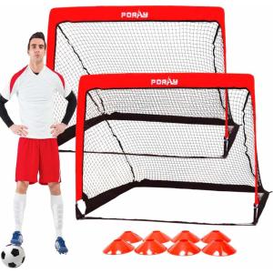 imagePoray Portable Soccer Goal Pop Up Soccer Net for Kids and Adults with 210D Oxford Fabric ampamp Extra StakesBirthday Gift ampamp Fun for Backyard and Soccer TrainingRed  LED Light