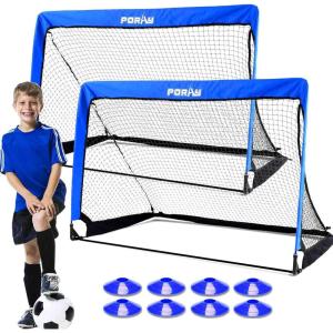 imagePoray Portable Soccer Goal Pop Up Soccer Net for Kids and Adults with 210D Oxford Fabric ampamp Extra StakesBirthday Gift ampamp Fun for Backyard and Soccer TrainingBlue