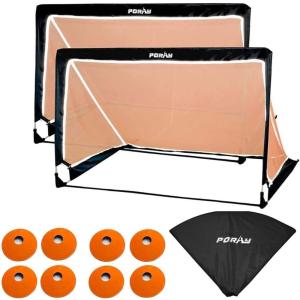 imagePoray Portable Soccer Goal Pop Up Soccer Net for Kids and Adults with 210D Oxford Fabric ampamp Extra StakesBirthday Gift ampamp Fun for Backyard and Soccer TrainingOrange  Reflective Strips