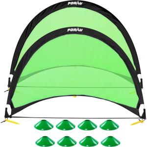imagePoray Soccer Goal for Kid Easyup Set of Two Portable Soccer Net 210D Oxford with 8 Field Marker Cones Extra Stakes Fun for Backyard and Soccer TrainingGreen