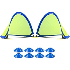 imagePoray Soccer Goal for Kid Easyup Set of Two Portable Soccer Net 210D Oxford with 8 Field Marker Cones Extra Stakes Fun for Backyard and Soccer TrainingBlue