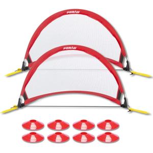 imagePoray Soccer Goal for Kid Easyup Set of Two Portable Soccer Net 210D Oxford with 8 Field Marker Cones Extra Stakes Fun for Backyard and Soccer TrainingRed
