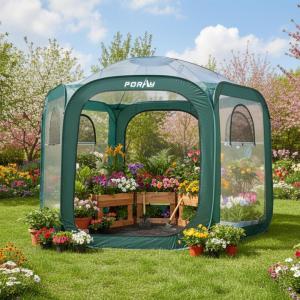 imagePorayhut Pop Up Greenhouse TentPortable XLarge Walkin Flower House Indoor Outdoor Gardening Plant Sunshine Room with PE Mesh Cloth Cover for Protecting Plant from Cold Frost ampamp Birds906Tall Green Greenhouse