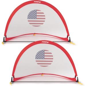 imagePorayhut Quick Open Soccer Net Pop up Goal for Kid Set of 2 Portable 210D Oxford Extra Stakes Target Soccer Goal for Fun in BackyardUnited States flag pattern
