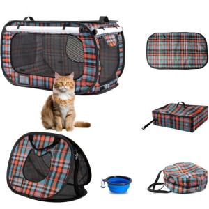 imagePortable Cat House SetsLarge Pop up Kennel Soft Pet Crates with Cat CarrierIncluded Foldable Travel Little BoxPet MattressFood Bowl4 Stakes and Carrybag BlackampampOrange