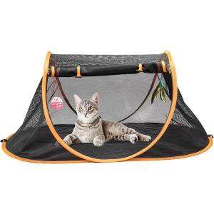 imagePortable Cat Mesh Tent Pet CagePop Up CrateFoldable KennelIndoorOutdoorComfy Puppy HouseWashable Fabric for Small Animals with 2 Cat Toys Carry Bag ampamp 2 Stakes