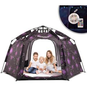 imagePortable Hexagon Kids Play Tent with LED Strip Lights Indoor Children Play House Easy Setup Space Large Dream Tent for Night 45 Person ampamp Birthday GiftsStarry Constellation