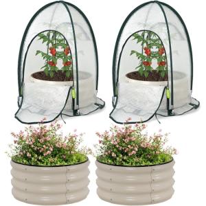 imageporayhut Riased Garden Bed with Greenhouse Cover Raised Planter Box 2pcs 24in Round Garden Bed ampampGreenhouse Set