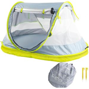 imagePoray Portable Baby Beach Tent with UPF 50 Sun ShelterMosquito Net and Sunshade Ideal Pop Up Kids Travel Tent with Carry Bag ampamp 2 StakesOutdoor Indoor Play and Sun ProtectionLarge Deluxe Gray  Mat
