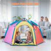 imagePortable Hexagon Kids Play Tent with LED Strip Lights Indoor Children Play House Easy Setup Space Dream Tent for Night 45 Person Large Tents amp Birthday Gifts