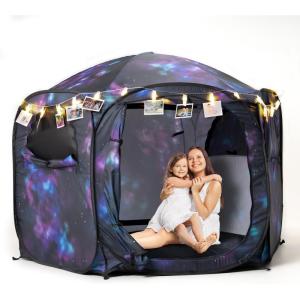 imagePorayhut Galaxy Pop Up Play Tent for Kids 67 Hexagonal Privacy Sensory Tent with Removable Thick Mat amp LED Photo Clip Lights Light Blocking Indoor Outdoor Playhouse for Boys amp Girls Space CastleGalaxy