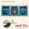 image:imagePortable Three Compartment Show House Cat Cage Condo  Easy to Fold amp Carry Kennel  Comfy Puppy Home amp Dog Travel Crate with Portable Carry Bag2 Hammocks3 Mats and Collapsible Litter BoxsBlue