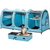image:imagePortable Three Compartment Show House Cat Cage Condo  Easy to Fold amp Carry Kennel  Comfy Puppy Home amp Dog Travel Crate with Portable Carry Bag2 Hammocks3 Mats and Collapsible Litter BoxsBlue