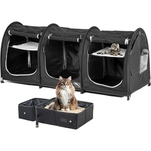 image:imagePortable Three Compartment Show House Cat Cage Condo  Easy to Fold amp Carry Kennel  Comfy Puppy Home amp Dog Travel Crate with Portable Carry Bag2 Hammocks3 Mats and Collapsible Litter BoxsBlack