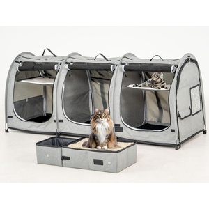 image:imagePortable Three Compartment Show House Cat Cage Condo  Easy to Fold amp Carry Kennel  Comfy Puppy Home amp Dog Travel Crate with Portable Carry Bag2 Hammocks3 Mats and Collapsible Litter BoxsGray