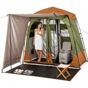 image:imagePorayhut 2Room Shower Tent with Sunshade Extension Instant Camping Privacy Tent Outdoor Fishing Tent Automatic Changing RoomampToilet Tent for Camping Beach Hiking with AwningGreenBrown